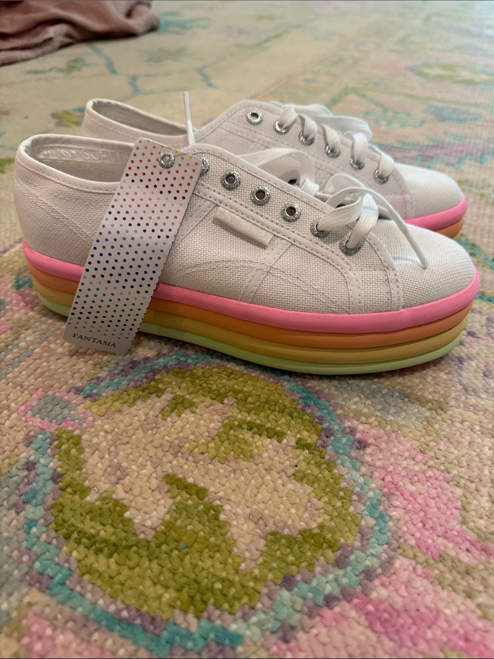 Superga White Canvas Sneakers with Pastel Rainbow Platform - Picture 5 of 5